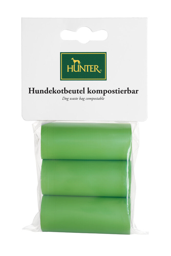 Compostable waste bags - Hunter-petstore The drip-proof dog waste bag by HUNTER is compostable and therefore completely biodegradable. In one package there are 3 rolls of 10 bags each. compostable solid waste bag 3 rolls of 10 bags each drip-proof