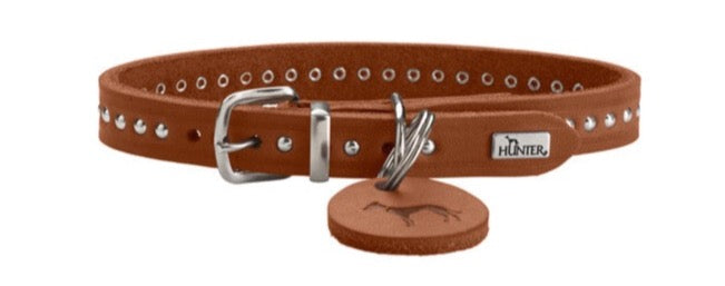 AALBORG Style Collar - Hunter-petstore -heavily greased full cowhide -durable and hard wearing -with stylish rivet trim -with leather key ring -made in Germany