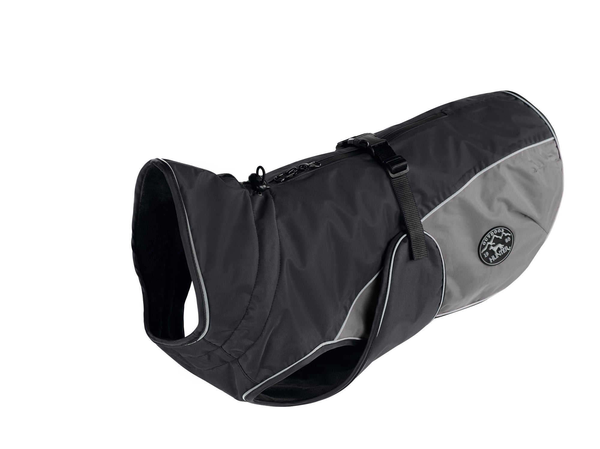 UPPSALA Coat - Hunter-petstore -Warming, plush inner lining -Soft dog coat for very cold and rainy days -With neck collar and closed belly area -Sporty design and reflective piping -Optimum freedom of movement and individually adjustable fit -Opening for the attachment of a leash to the collar and harness -Elastic, length-adjustable loops for the hind legs -Washable at 86 °F
