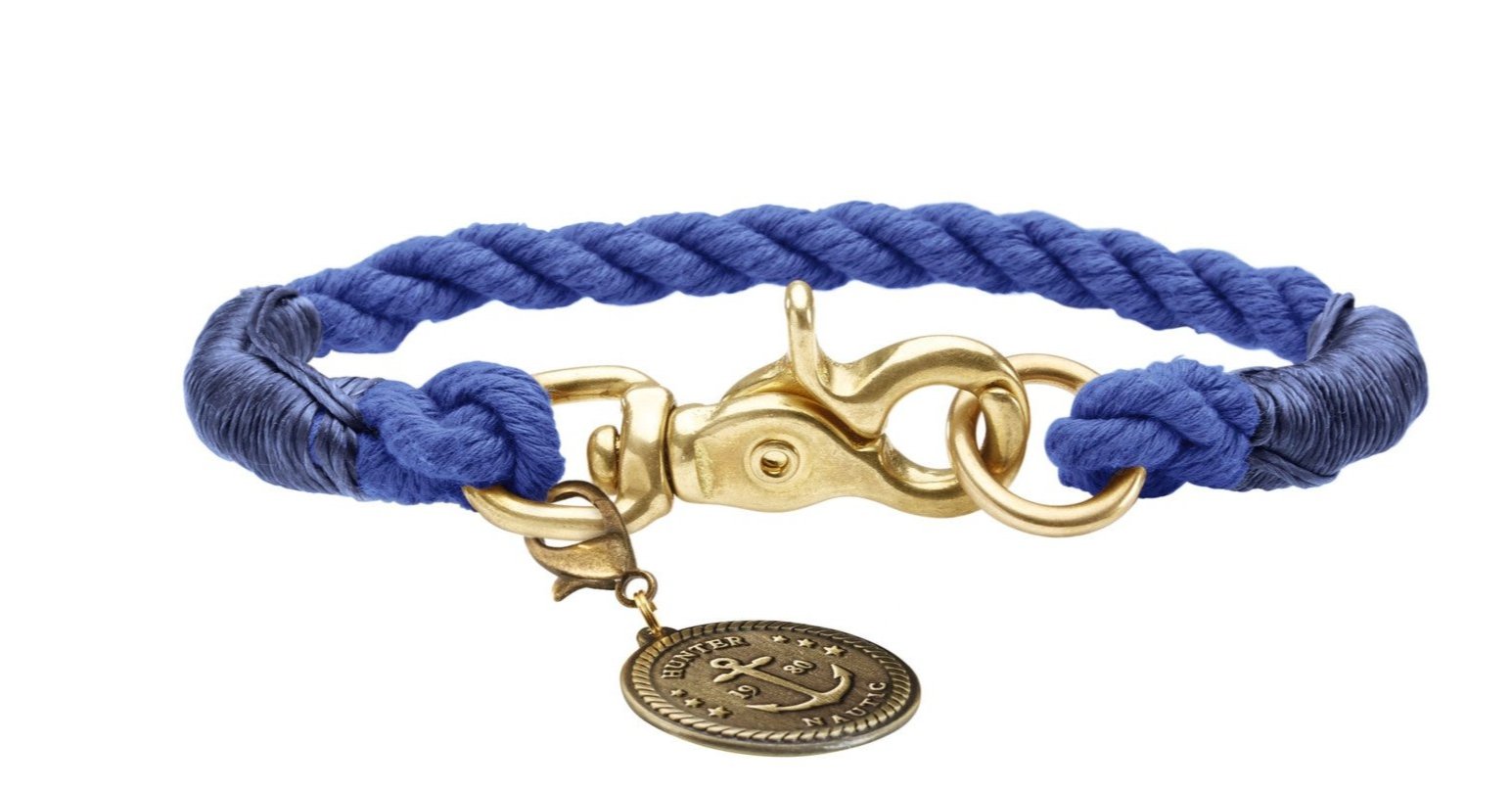 LIST Collar - Hunter-petstore -nautical rope look -robust braiding -with scissor carabiner -brass fittings -with detachable brass badge -not adjustable -ideal for small dogs -Ahoy there!