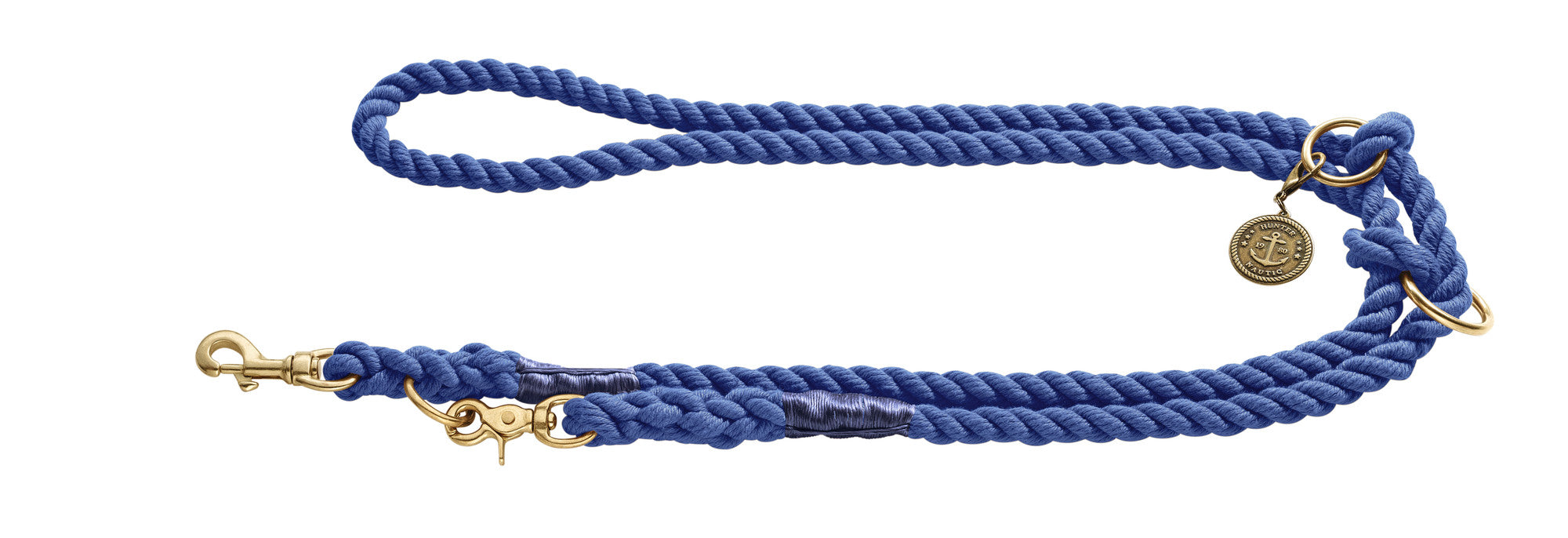 LIST Training leash - Hunter-petstore -nautical rope look -robust braiding -brass fittings -detachable brass badge -individually adjustable (rings are secured with knots that can be slid up the leash) -Ahoy there!