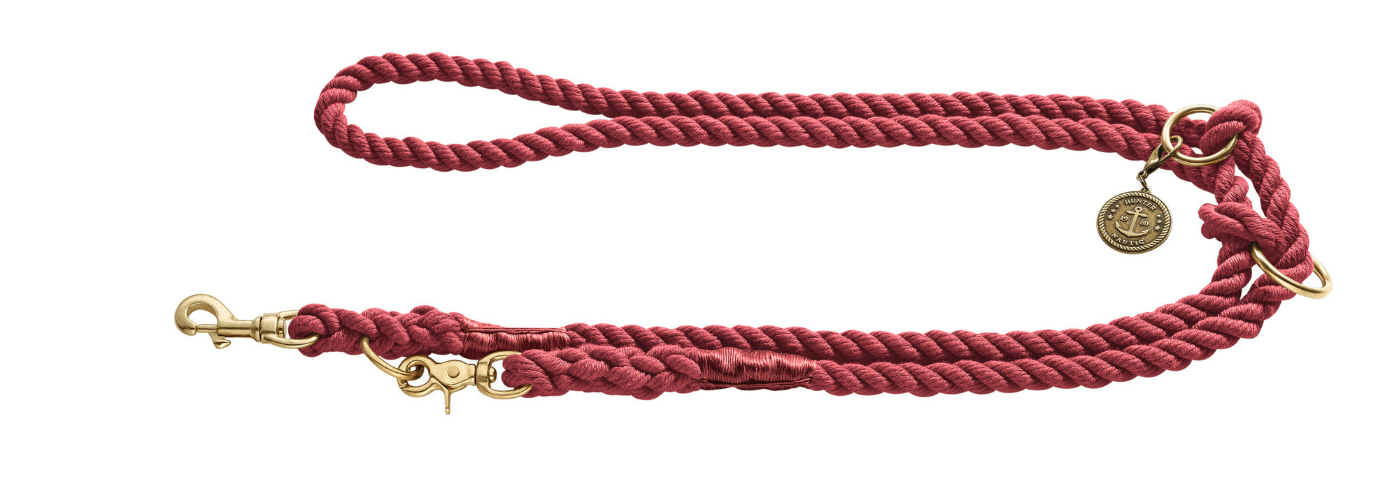 LIST Training leash - Hunter-petstore -nautical rope look -robust braiding -brass fittings -detachable brass badge -individually adjustable (rings are secured with knots that can be slid up the leash) -Ahoy there!