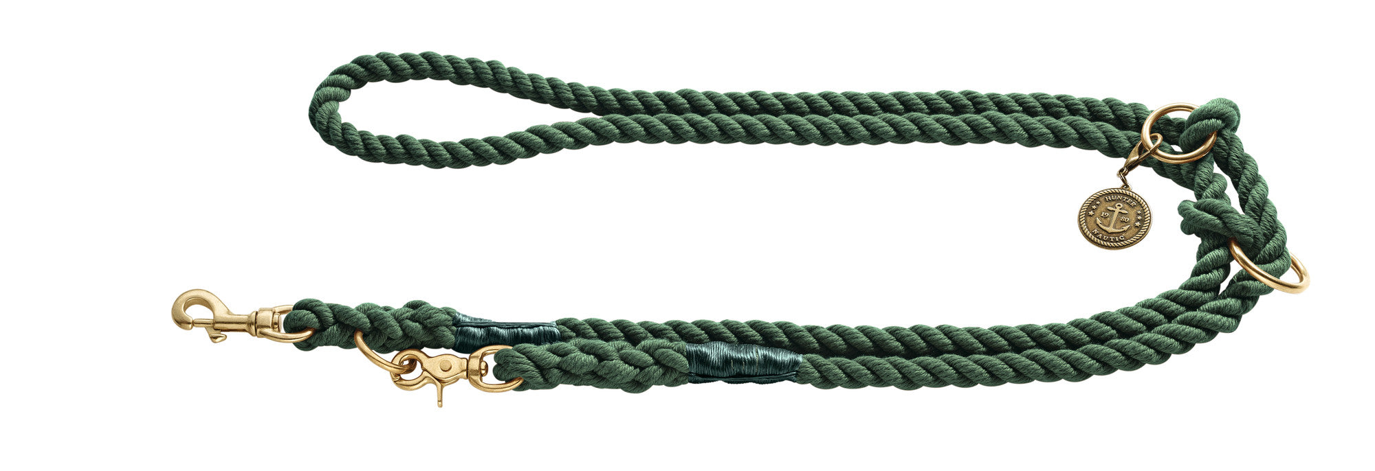 LIST Training leash - Hunter-petstore -nautical rope look -robust braiding -brass fittings -detachable brass badge -individually adjustable (rings are secured with knots that can be slid up the leash) -Ahoy there!