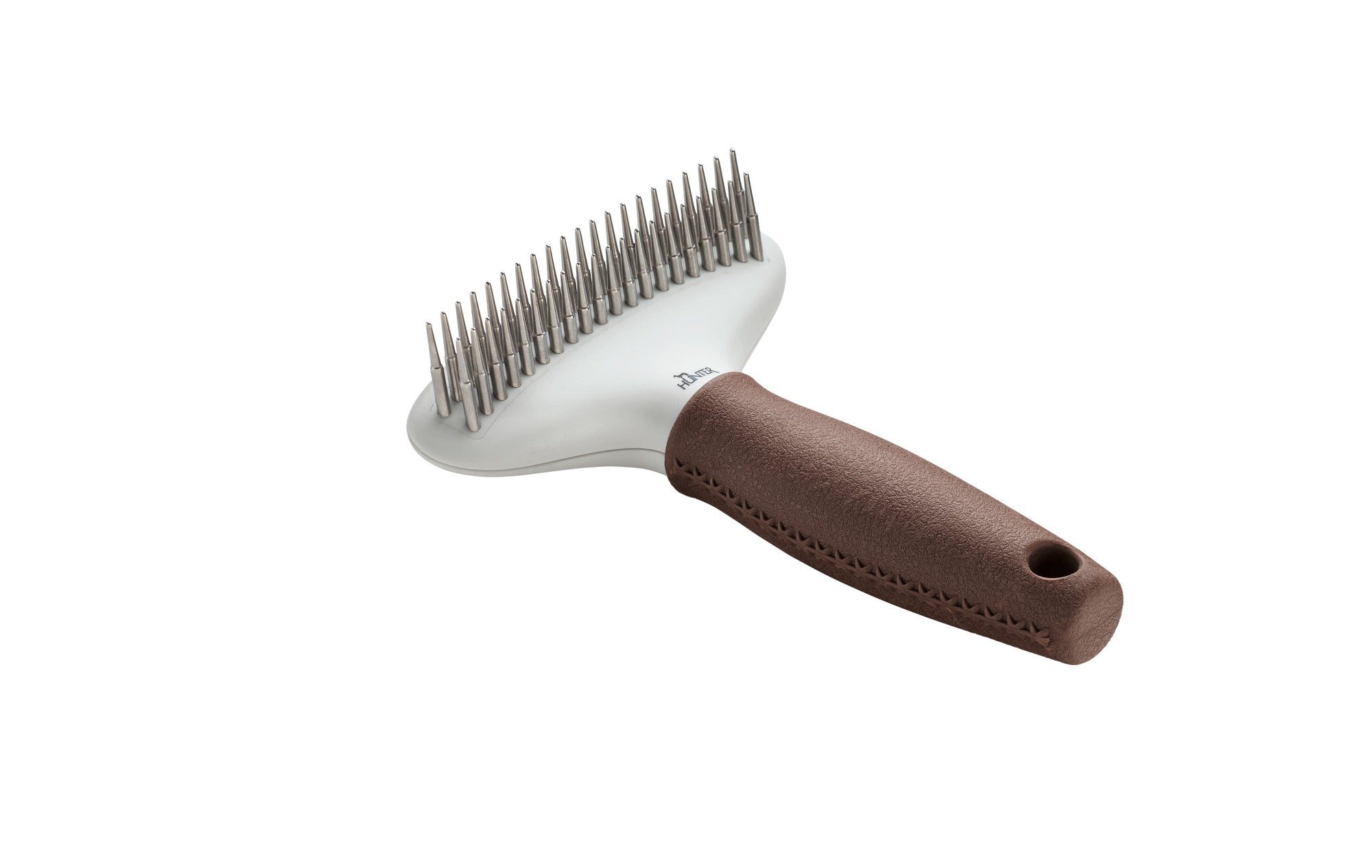 Currycomb untangle SPA - Hunter-petstore -suitable for dogs with medium-length and long hair -for intensive undercoat grooming -makes it easy to remove dead undercoat fur, even for extremely thick coats -two rows of high-quality stainless steel pins -ergonomic handle with high-quality leather look