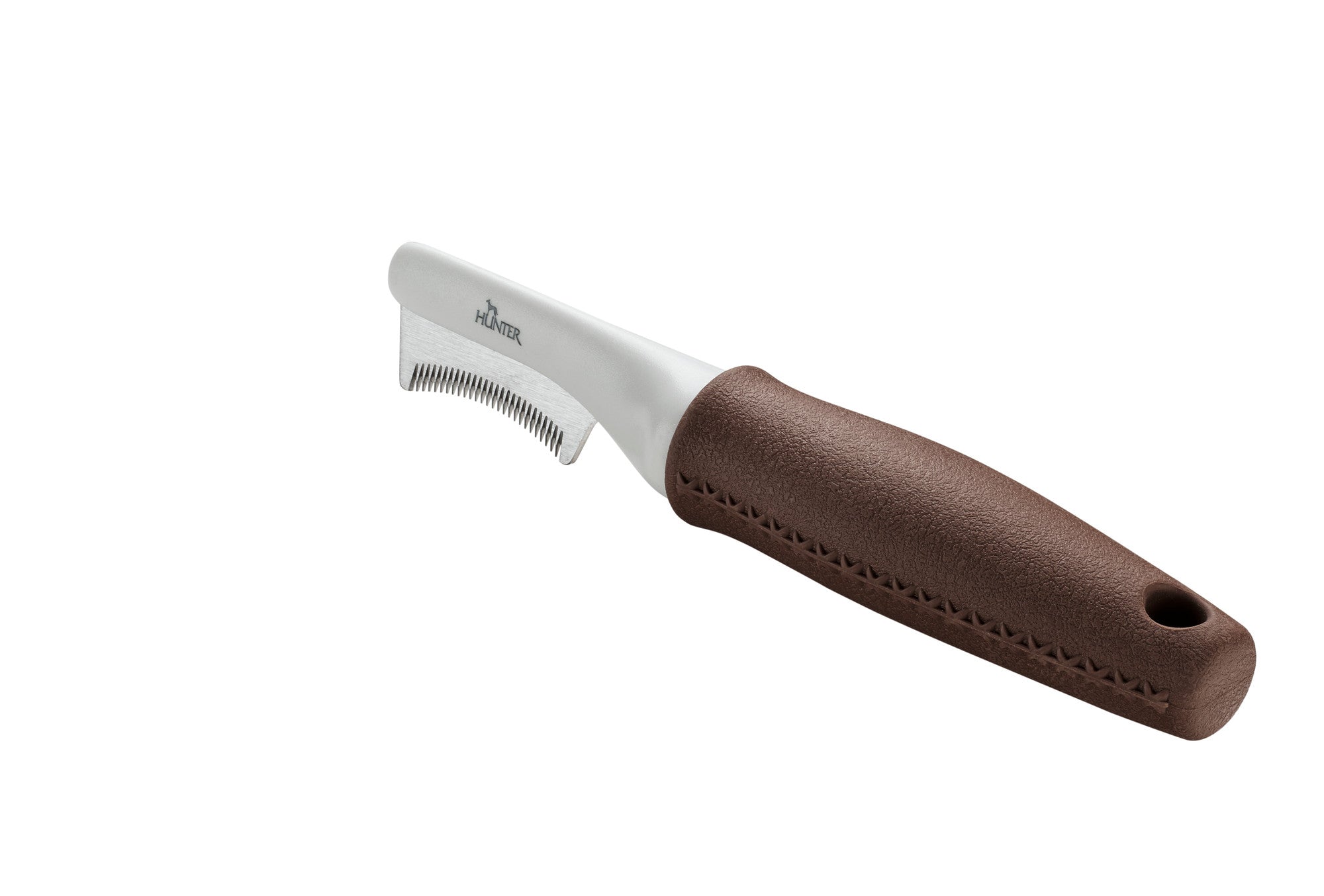 Trimming Knife Sickle SPA - Hunter-petstore -suitable for short-haired, medium-length and long-haired dogs -allows the removal of loose top coat fur -for spots that are hard to reach -high-quality steel blade, sickle-shaped fine -available in fine or coarse -ergonomic handle with a high-quality leather look