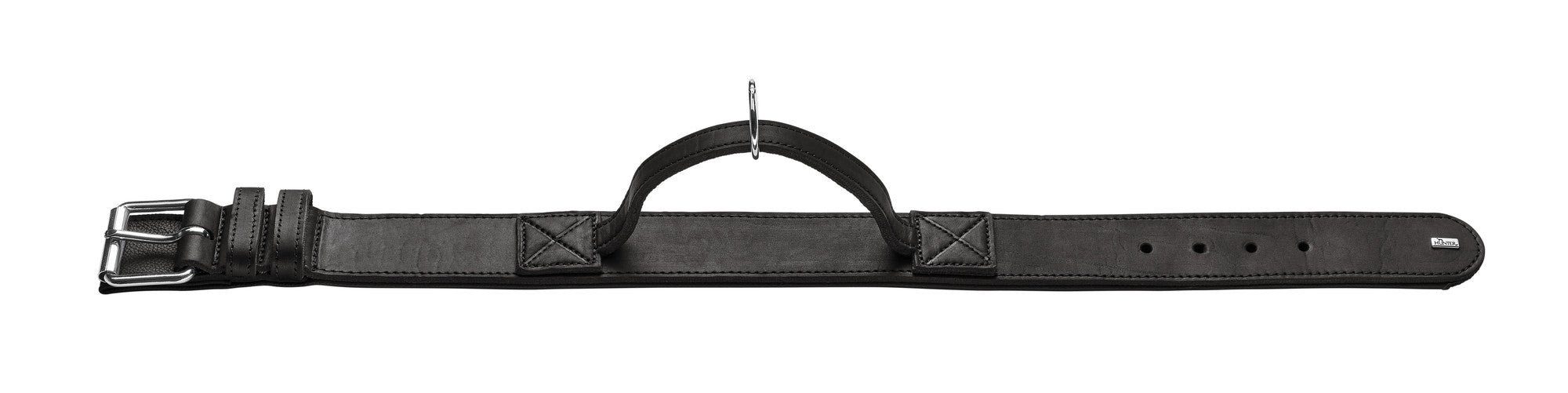 LARVIK Collar with Handle - Hunter-petstore -cow leather -with attached, tightly sewn handle made from cow leather -O ring (freely movable) for fastening a leash -ideal for large and strong dogs -made in Germany