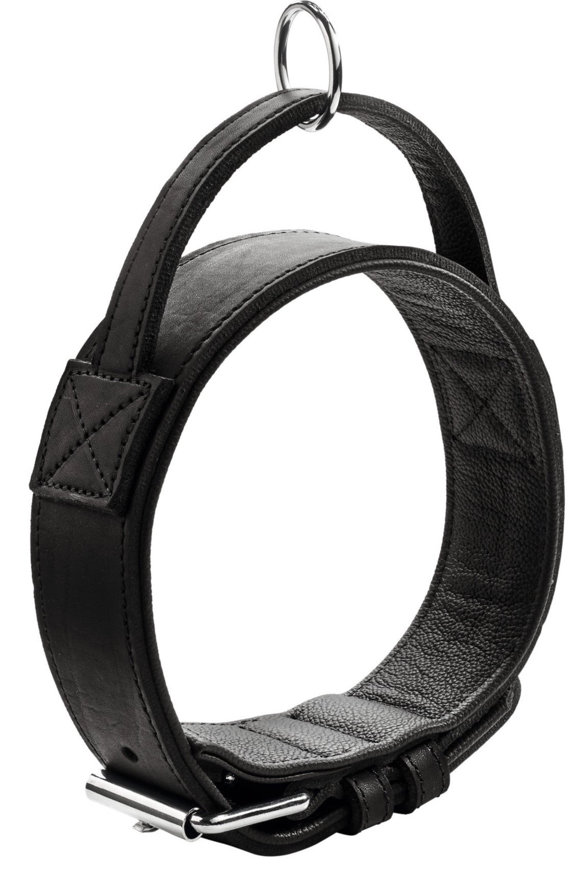 LARVIK Collar with Handle - Hunter-petstore -cow leather -with attached, tightly sewn handle made from cow leather -O ring (freely movable) for fastening a leash -ideal for large and strong dogs -made in Germany