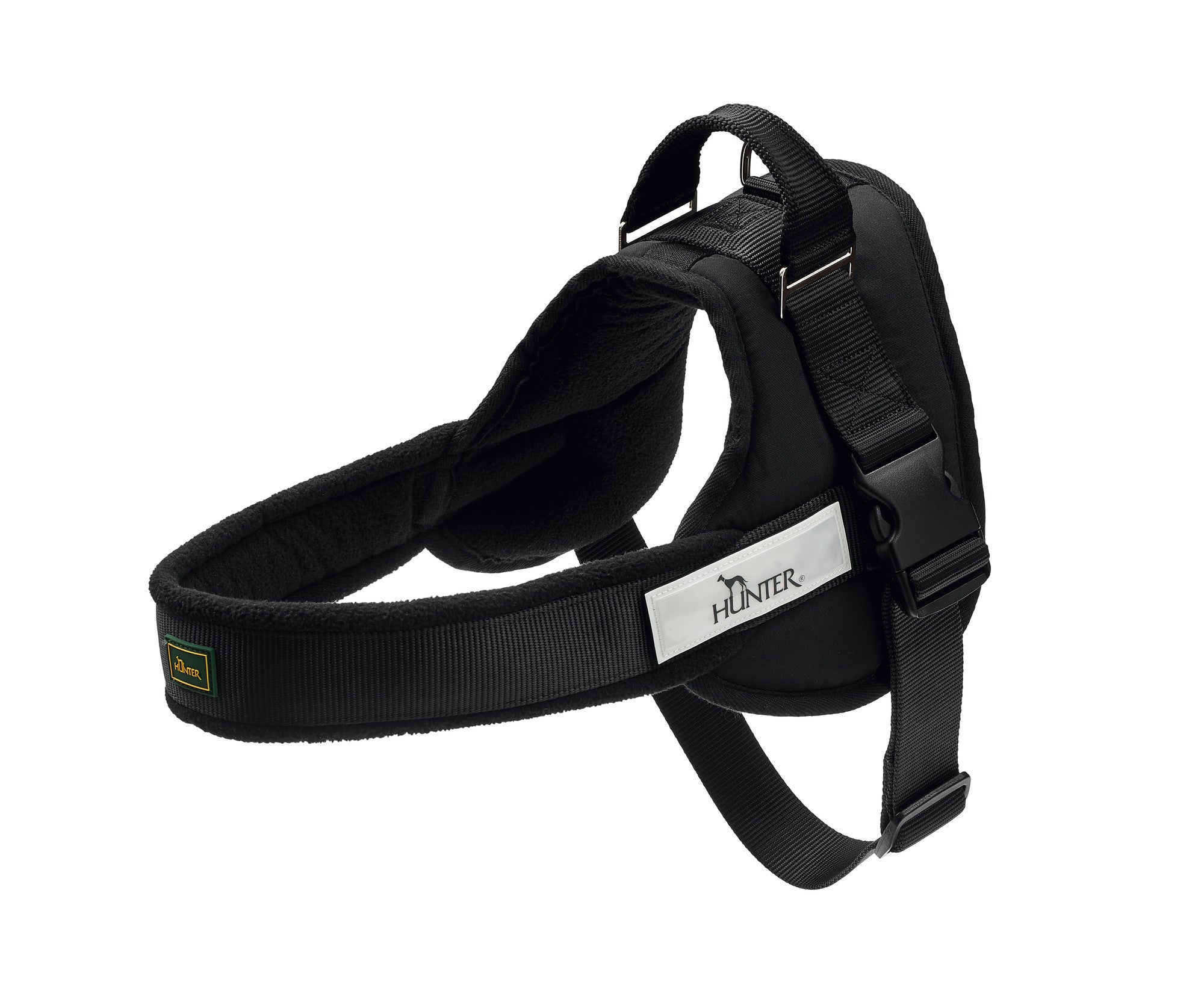 RANGER Norwegian harness - Hunter-petstore -made of high-quality nylon material with reflective elements -chest and shoulder area padded with fleece -adjustable belly strap -with foldable hand loop -with velcro attachment for individual patches -two velcro inscriptions included, one reflective