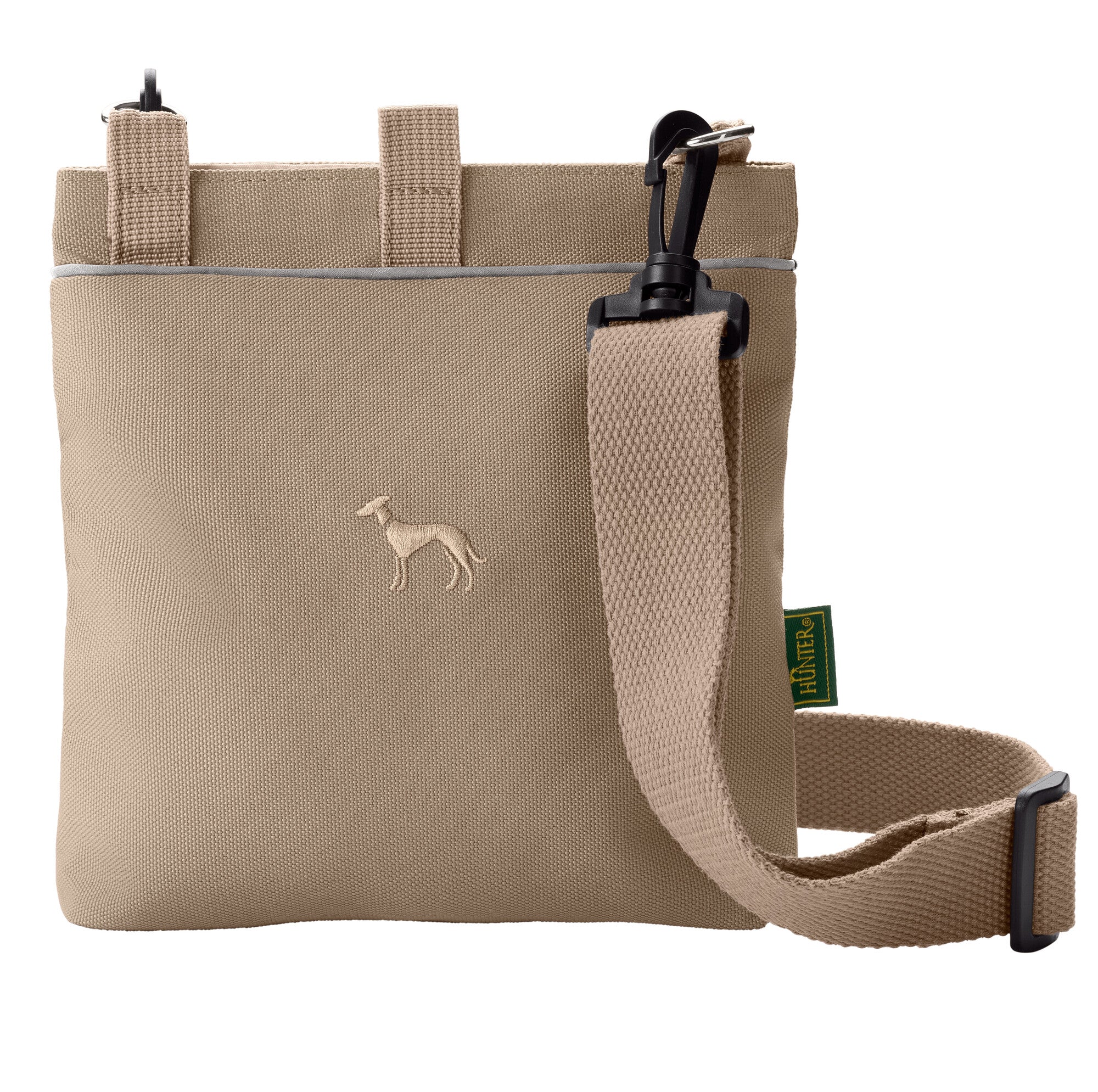 ALVA Treat Bag - Hunter-petstore -fillable snack bag to hang around or attach to your belt -ideal for storing all kinds of snacks -made of robust, waterproof outer material (100% recycled) -washable inner material (100% recycled) -easy to open and close with magnetic closure -with additional storage options for keys, mobile phone etc. -with all-round reflective piping for additional visibility