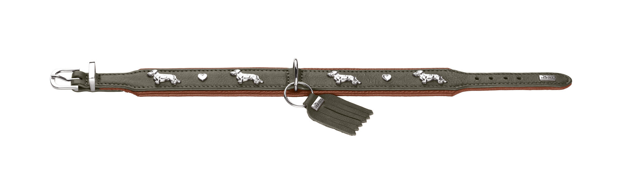MÜNCHEN Dachshund Collar - Hunter-petstore -Classic collar for dogs with eye-catching trimmings in traditional look -With premium leather from ecological and socially responsible production -Noble and luxurious - for the highest demands -Particularly soft and supple feel -Gentle processing for high wearing comfort -Made in Germany