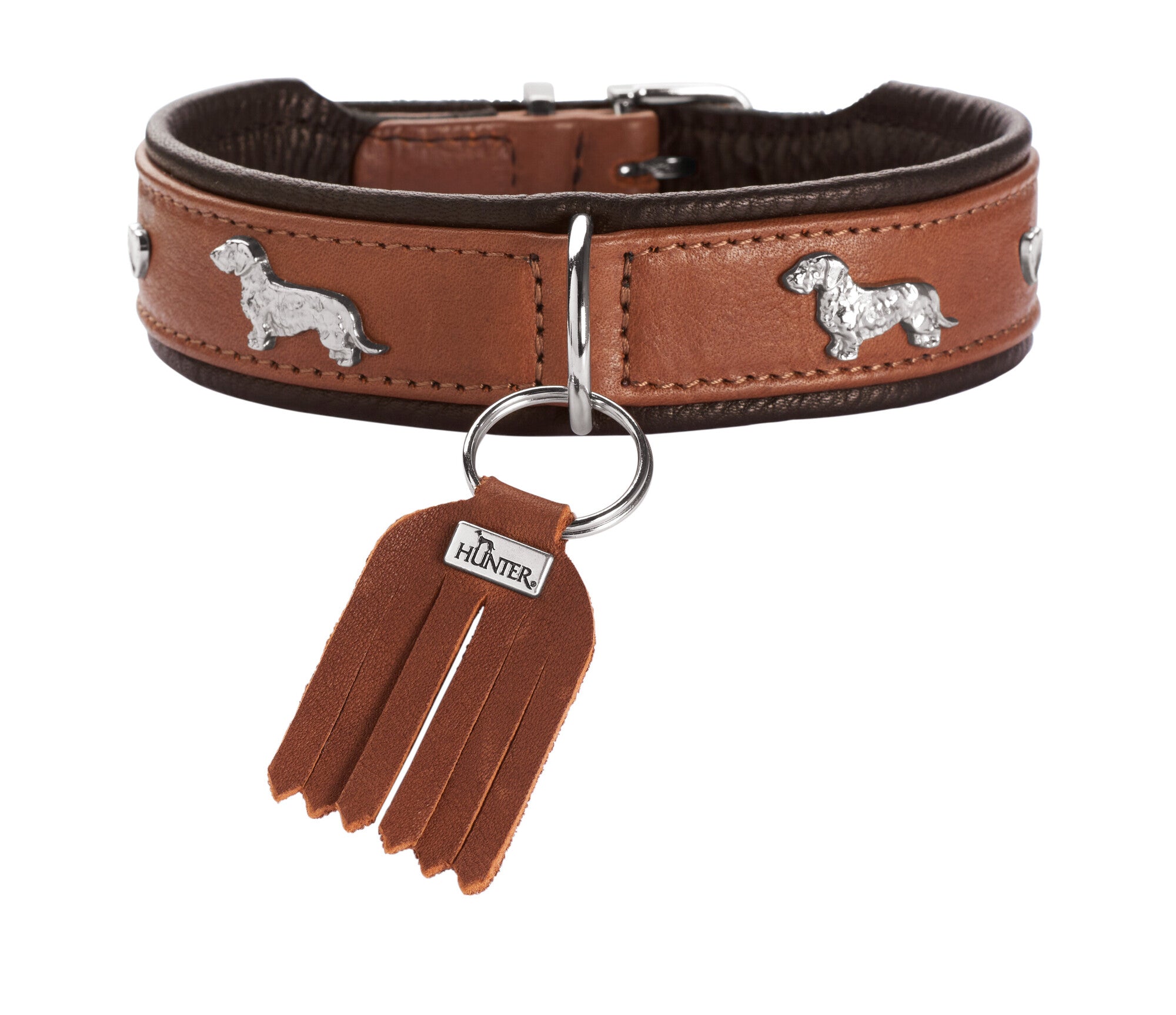 MÜNCHEN Dachshund Collar - Hunter-petstore -Classic collar for dogs with eye-catching trimmings in traditional look -With premium leather from ecological and socially responsible production -Noble and luxurious - for the highest demands -Particularly soft and supple feel -Gentle processing for high wearing comfort -Made in Germany