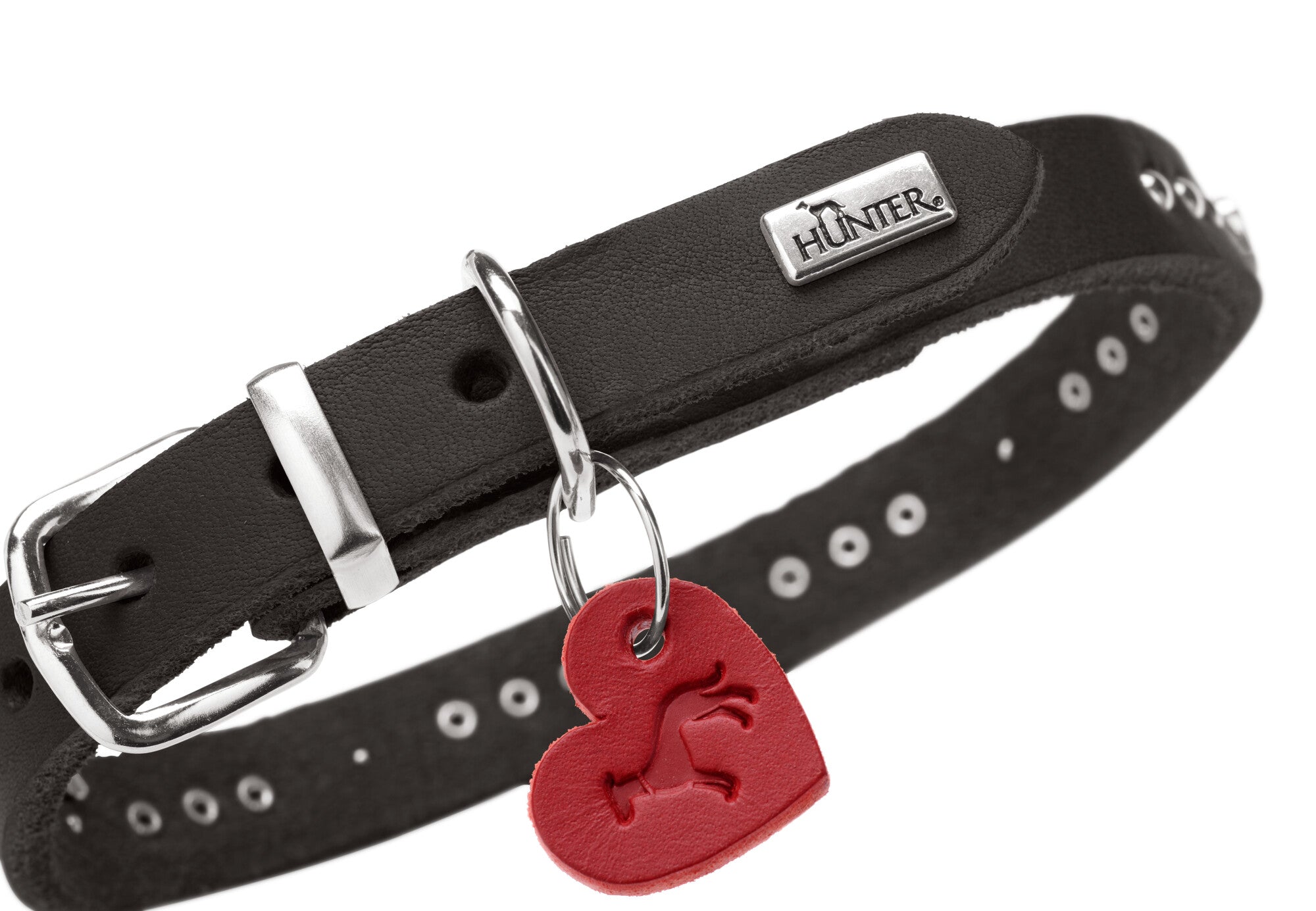 AALBORG Hearts Collar - Hunter-petstore -Heavily greased full cowhide -Durable and hard wearing -With stylish rivet trim -With leather key ring -Made in Germany