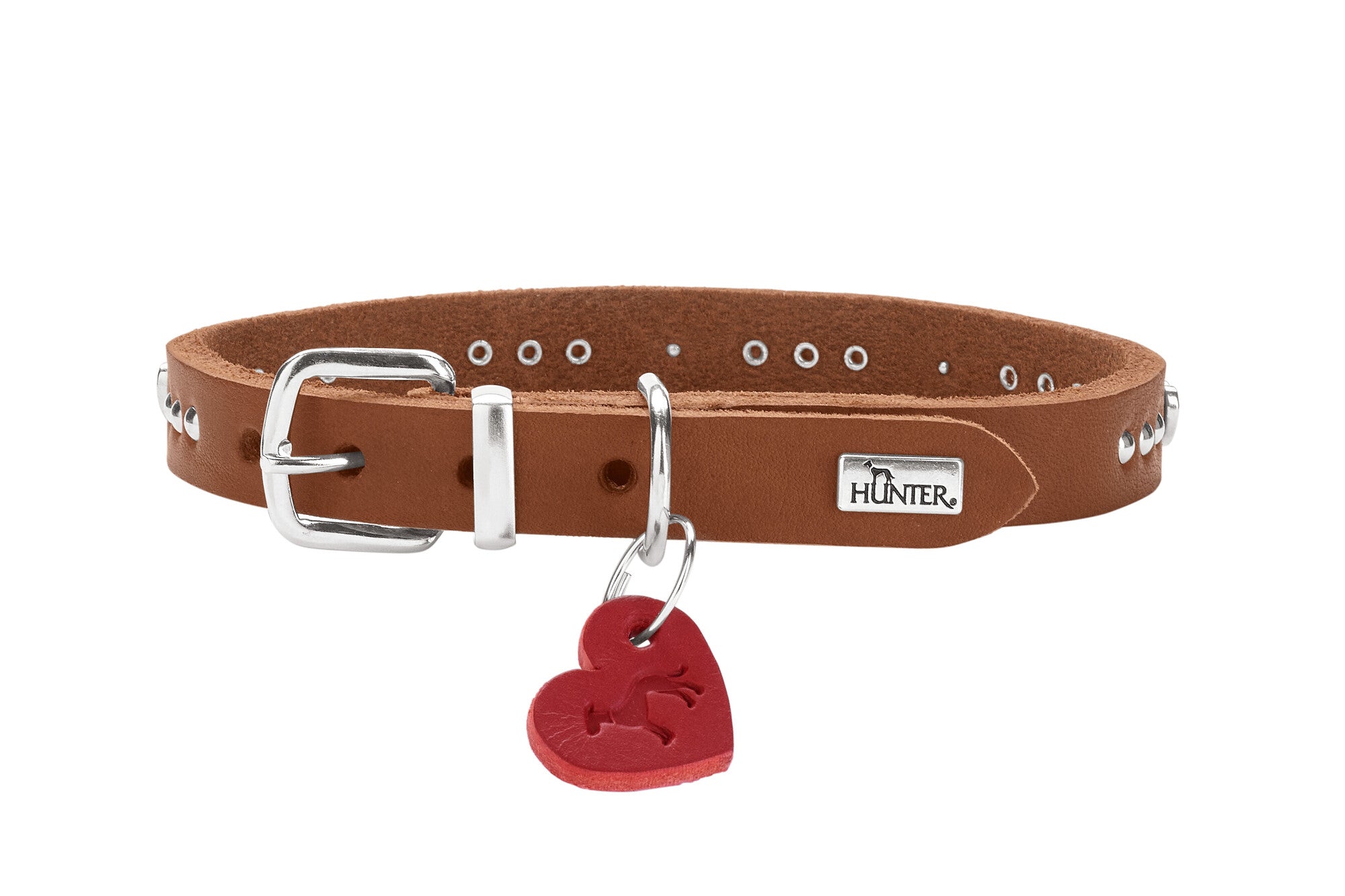 AALBORG Hearts Collar - Hunter-petstore -Heavily greased full cowhide -Durable and hard wearing -With stylish rivet trim -With leather key ring -Made in Germany