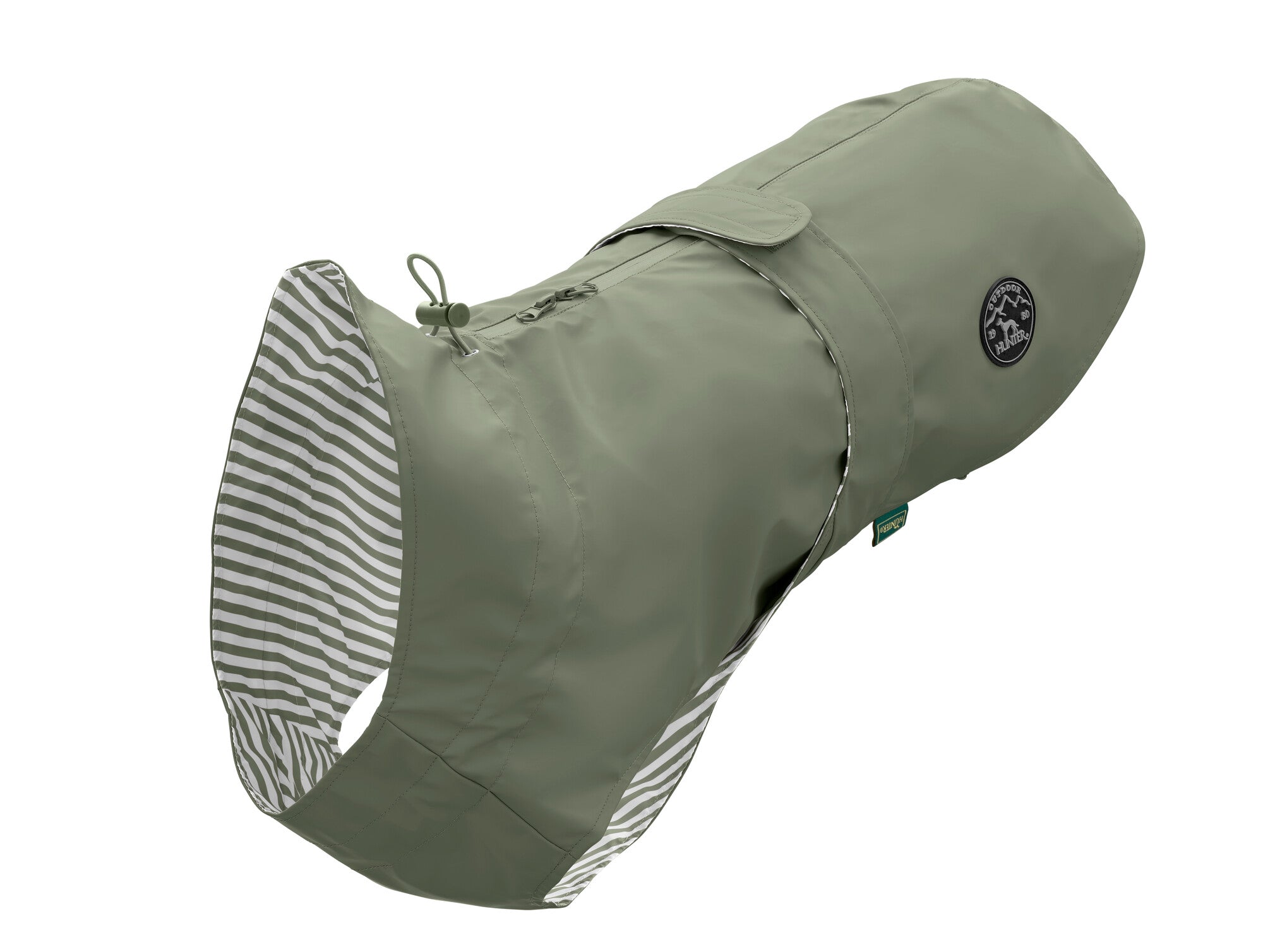MILFORD Raincoat - Hunter-petstore -lightweight wind repellent and waterproof raincoat for dogs -with neck collar and closed belly area -individually adjustable belly strap with Velcro fastener -opening for the attachment of a leash to the collar and harness -elastic loops for the hind legs -attractive, classic design -washable at 90 °F