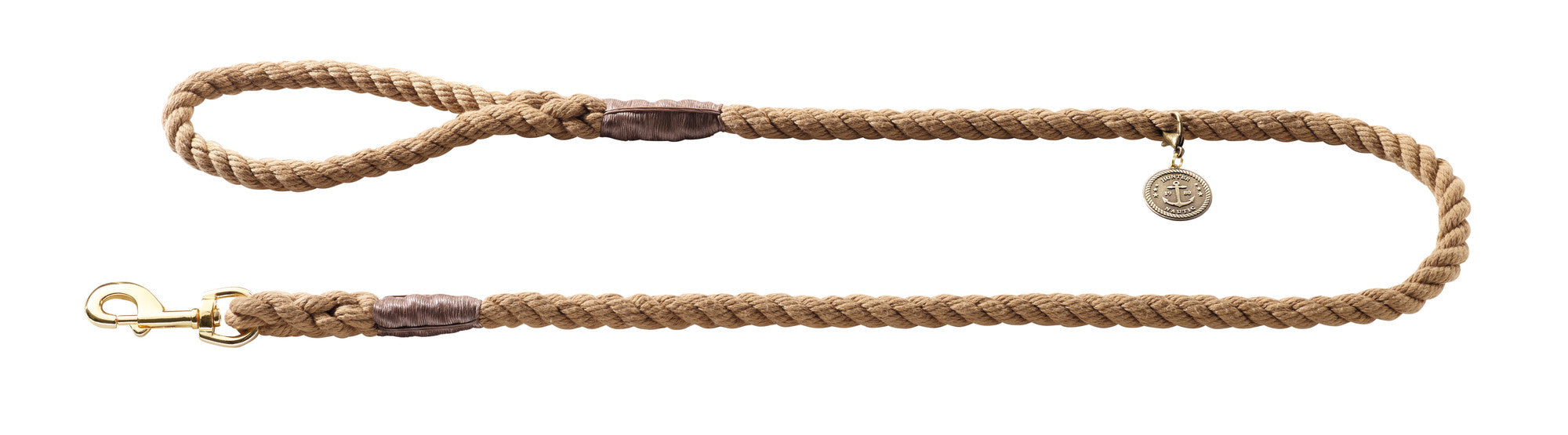 LIST Leash - Hunter-petstore -nautical rope look -robust braiding -brass fittings -detachable brass badge -with hand loop -Ahoy there!
