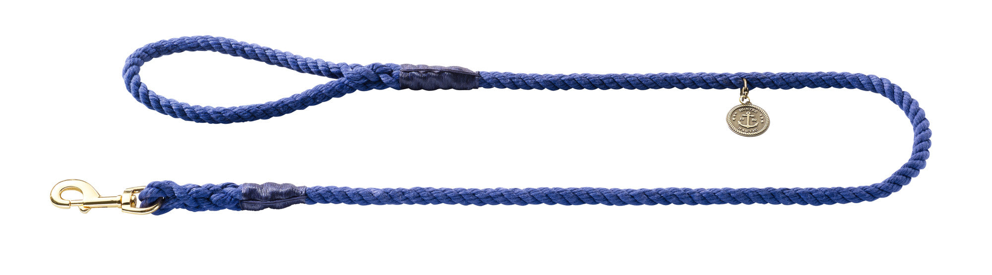 LIST Leash - Hunter-petstore -nautical rope look -robust braiding -brass fittings -detachable brass badge -with hand loop -Ahoy there!