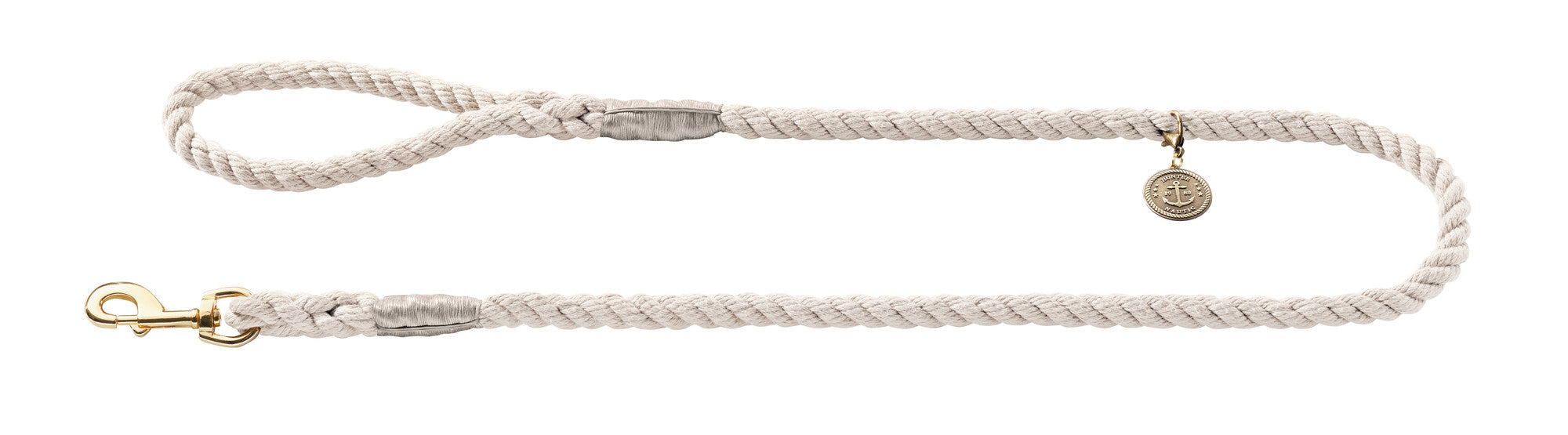 LIST Leash - Hunter-petstore -nautical rope look -robust braiding -brass fittings -detachable brass badge -with hand loop -Ahoy there!