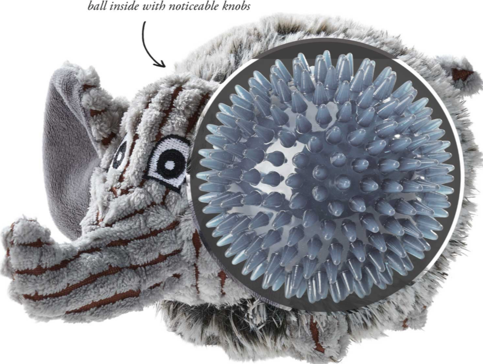 PORI Elephant Dog toy - Hunter-petstore -soft and fluffy outside -sturdy hedgehog ball made from TPR inside -with a squeaker -washable at 90 °F