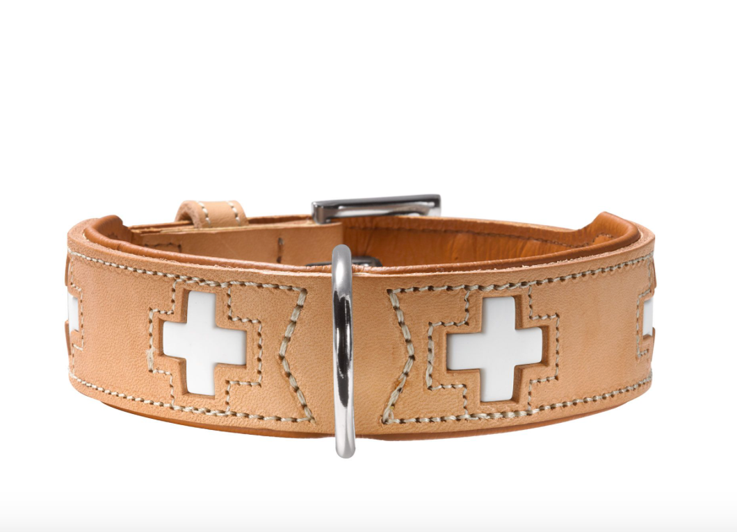 SWISS Collar - Hunter-petstore -especially soft cow leather -crosses are sewn in individually -made in Germany