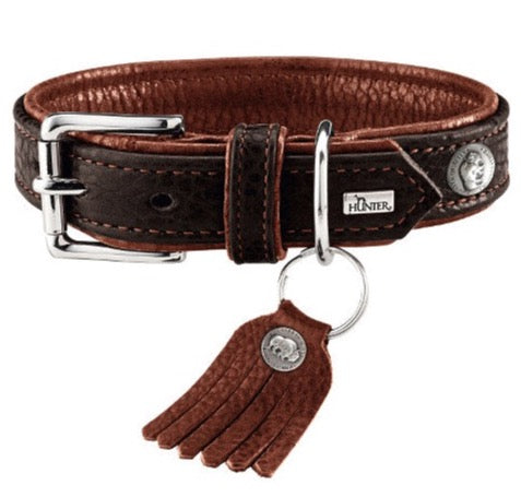 CODY Collar - Hunter-petstore -classic collar for dogs -rustic, natural look -particularly robust and supple -with contrast stitching -with detachable key ring made of bison leather -made in Germany
