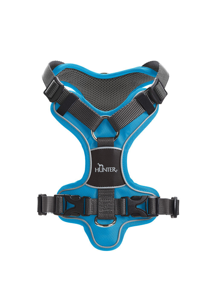 DIVO Harness - Hunter-petstore -five-point adjustment -ergonomic fit -comfortable padding with soft, breathable mesh material and neoprene -highly reflective thanks to the 3M™ Scotchlite™ Reflective Material and HUNTER logo print -features two D-rings for attaching a leash to the dog’s back and chest -the D-ring on the chest can be tucked away easily