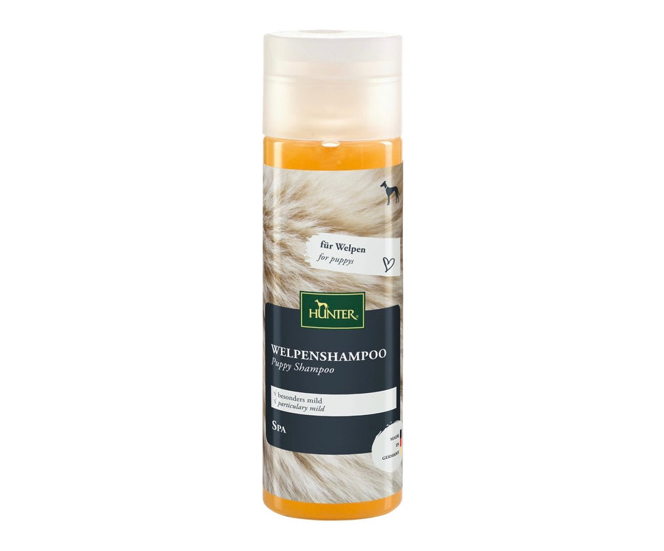 Puppy Shampoo - Hunter-petstore -Extra mild, pH-neutral dog shampoo -Optimally adapted to the sensitive skin and coat of puppies -Soft cleansing -For a clean coat and healthy skin -Pleasant, natural fragrance -Free of silicones, mineral oils and paraffins -Made in Germany