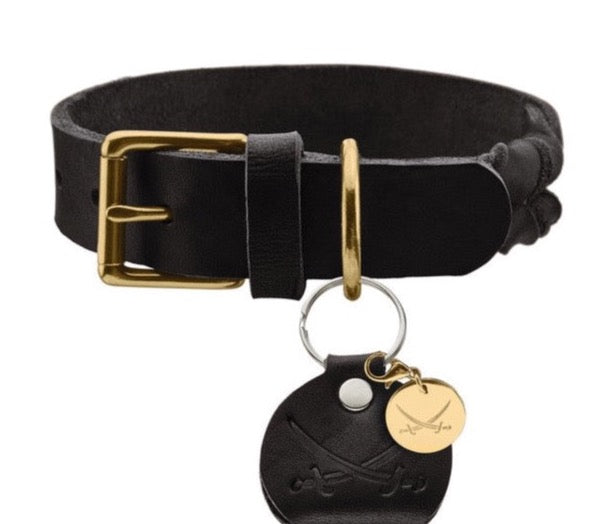 SANSIBAR Solid Collar - Hunter-petstore -particularly tough and hard-wearing leather -hand-braided details -brass fittings -with leather keyring -made in Germany