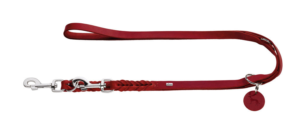SOLID EDUCATION Adjustable Leash - Hunter-petstore -particularly tough and hard-wearing leather-hand-braided-with a leather keyring-snap bolt braided into the leather-3-fold adjustable-made in Germany