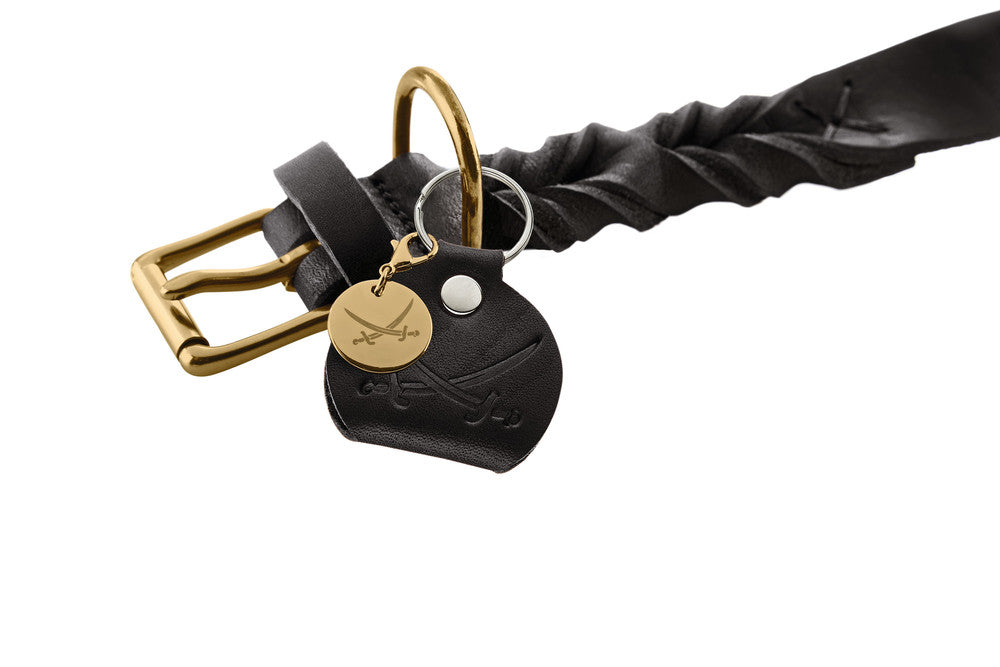 SANSIBAR Solid Collar - Hunter-petstore -particularly tough and hard-wearing leather -hand-braided details -brass fittings -with leather keyring -made in Germany