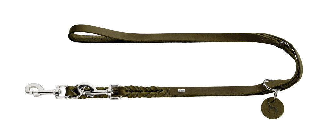 SOLID EDUCATION Adjustable Leash - Hunter-petstore -particularly tough and hard-wearing leather-hand-braided-with a leather keyring-snap bolt braided into the leather-3-fold adjustable-made in Germany