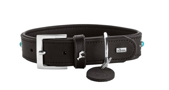 MADONA Collar - Hunter-petstore -classic collar, universally useable -particularly tough and hard-wearing leather -with decorative trimmings -with leather key ring -made in Germany
