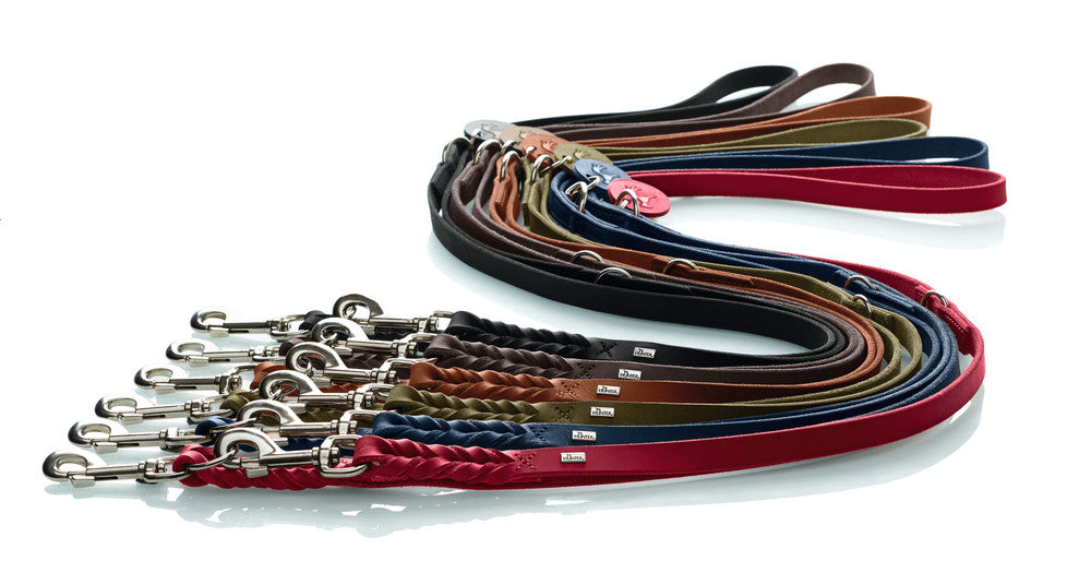 SOLID EDUCATION Adjustable Leash - Hunter-petstore -particularly tough and hard-wearing leather-hand-braided-with a leather keyring-snap bolt braided into the leather-3-fold adjustable-made in Germany