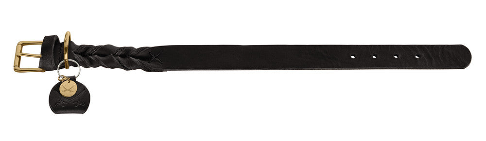 SANSIBAR Solid Collar - Hunter-petstore -particularly tough and hard-wearing leather -hand-braided details -brass fittings -with leather keyring -made in Germany