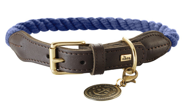 Adjustable LIST Collar - Hunter-petstore -nautical rope look -robust braiding -with scissor carabiner -brass fittings -with detachable brass badge -adjustable -ideal for small dogs -Ahoy there!
