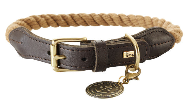 Adjustable LIST Collar - Hunter-petstore -nautical rope look -robust braiding -with scissor carabiner -brass fittings -with detachable brass badge -adjustable -ideal for small dogs -Ahoy there!