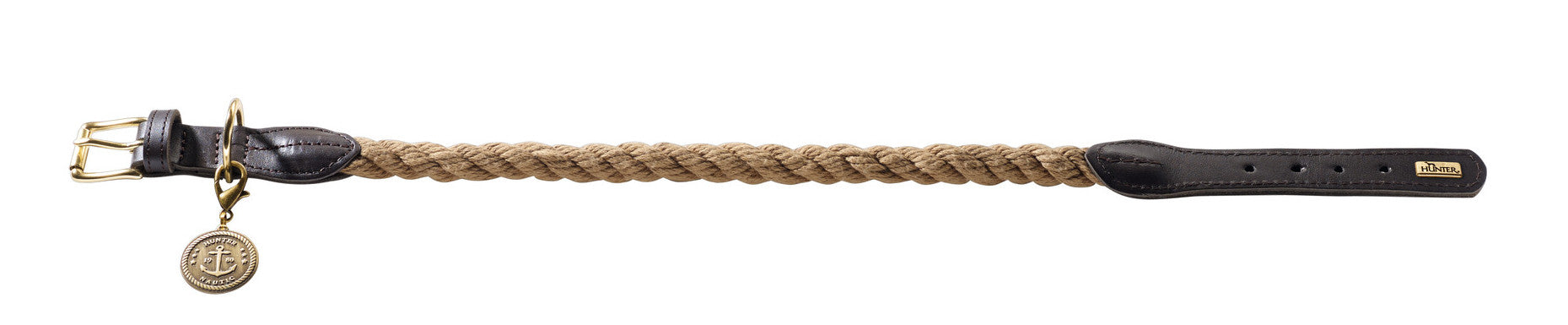 Adjustable LIST Collar - Hunter-petstore -nautical rope look -robust braiding -with scissor carabiner -brass fittings -with detachable brass badge -adjustable -ideal for small dogs -Ahoy there!