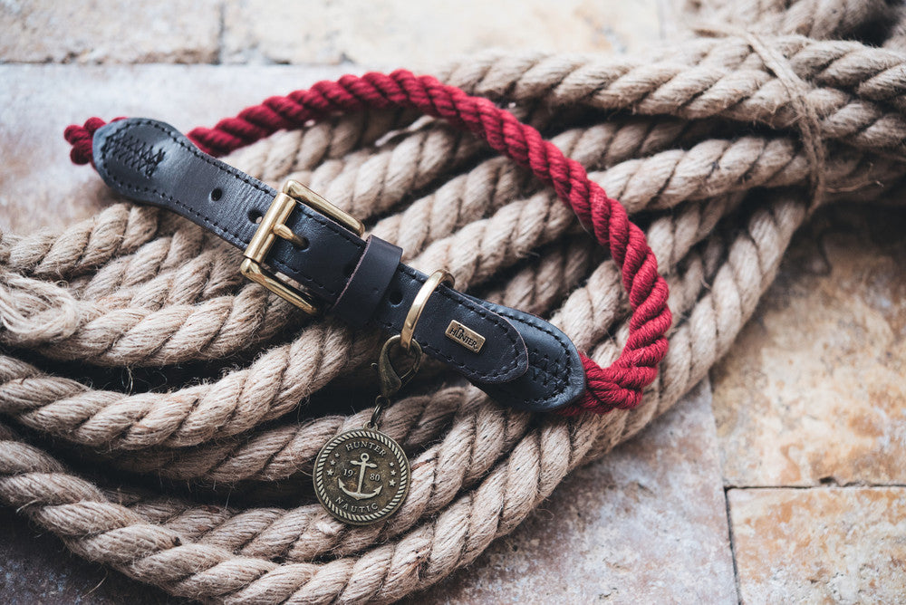 Adjustable LIST Collar - Hunter-petstore -nautical rope look -robust braiding -with scissor carabiner -brass fittings -with detachable brass badge -adjustable -ideal for small dogs -Ahoy there!