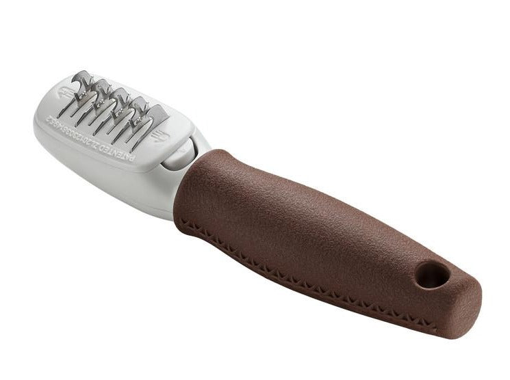 De-Felting knife SPA - Hunter-petstore -suitable for dogs with medium-length and long hair -rotatable head -removes matted tangles from the undercoat -smooths top coat -high-quality stainless steel safety blades prevent injuries -ergonomic handle with a high-quality leather look