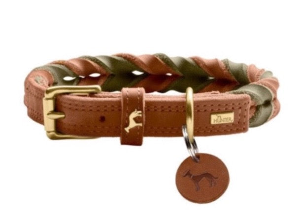 SOLID EDUCATION Duo Collar - Hunter-petstore -classic collar, universally usable -particularly tough and hard-wearing leather -rounded edges -hand-braided -with a leather keyring -made in Germany