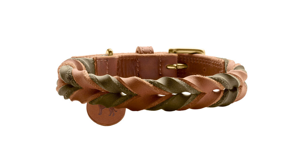 SOLID EDUCATION Duo Collar - Hunter-petstore -classic collar, universally usable -particularly tough and hard-wearing leather -rounded edges -hand-braided -with a leather keyring -made in Germany