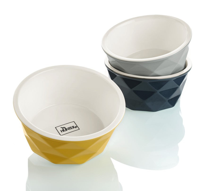 EIBY Ceramic Bowl - Hunter-petstore -ceramic feeding and water bowl -modern diamond design -weighty design for stability -anti-slip silicone ring on base -dishwasher safe -food safe