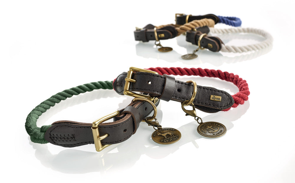 Adjustable LIST Collar - Hunter-petstore -nautical rope look -robust braiding -with scissor carabiner -brass fittings -with detachable brass badge -adjustable -ideal for small dogs -Ahoy there!