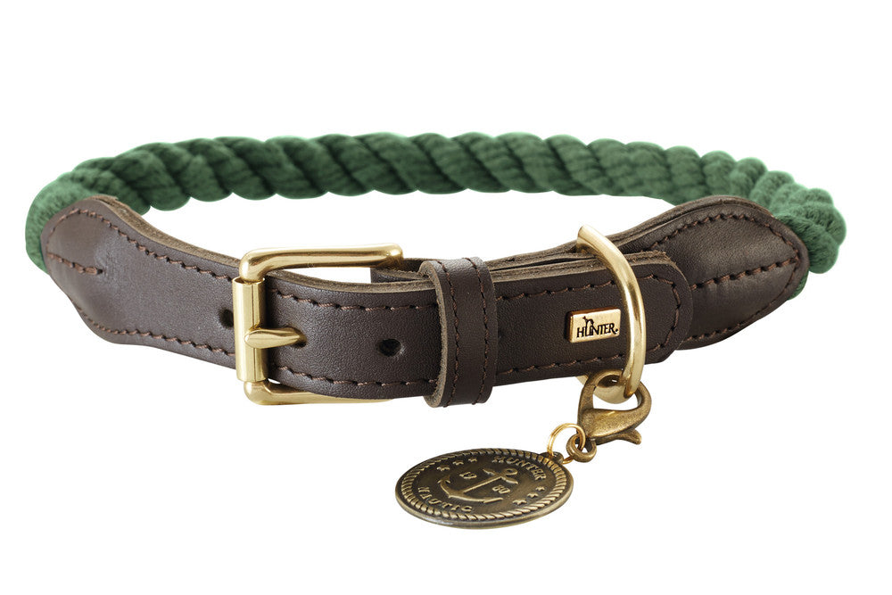 Adjustable LIST Collar - Hunter-petstore -nautical rope look -robust braiding -with scissor carabiner -brass fittings -with detachable brass badge -adjustable -ideal for small dogs -Ahoy there!