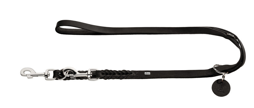 SOLID EDUCATION Adjustable Leash - Hunter-petstore -particularly tough and hard-wearing leather-hand-braided-with a leather keyring-snap bolt braided into the leather-3-fold adjustable-made in Germany